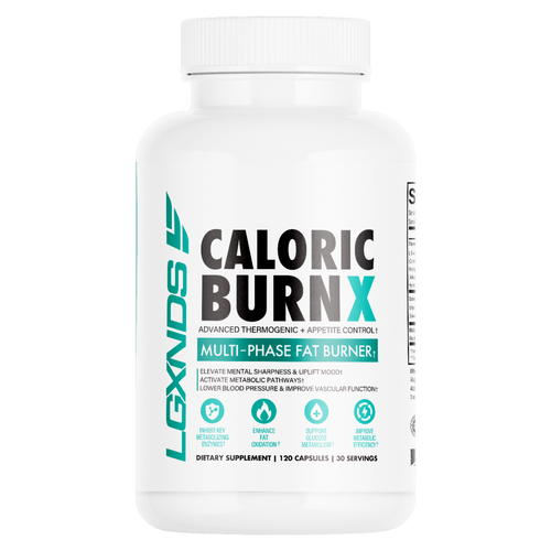 Caloric Burn X multi-phase fat burner supplement bottle, 120 capsules, white background