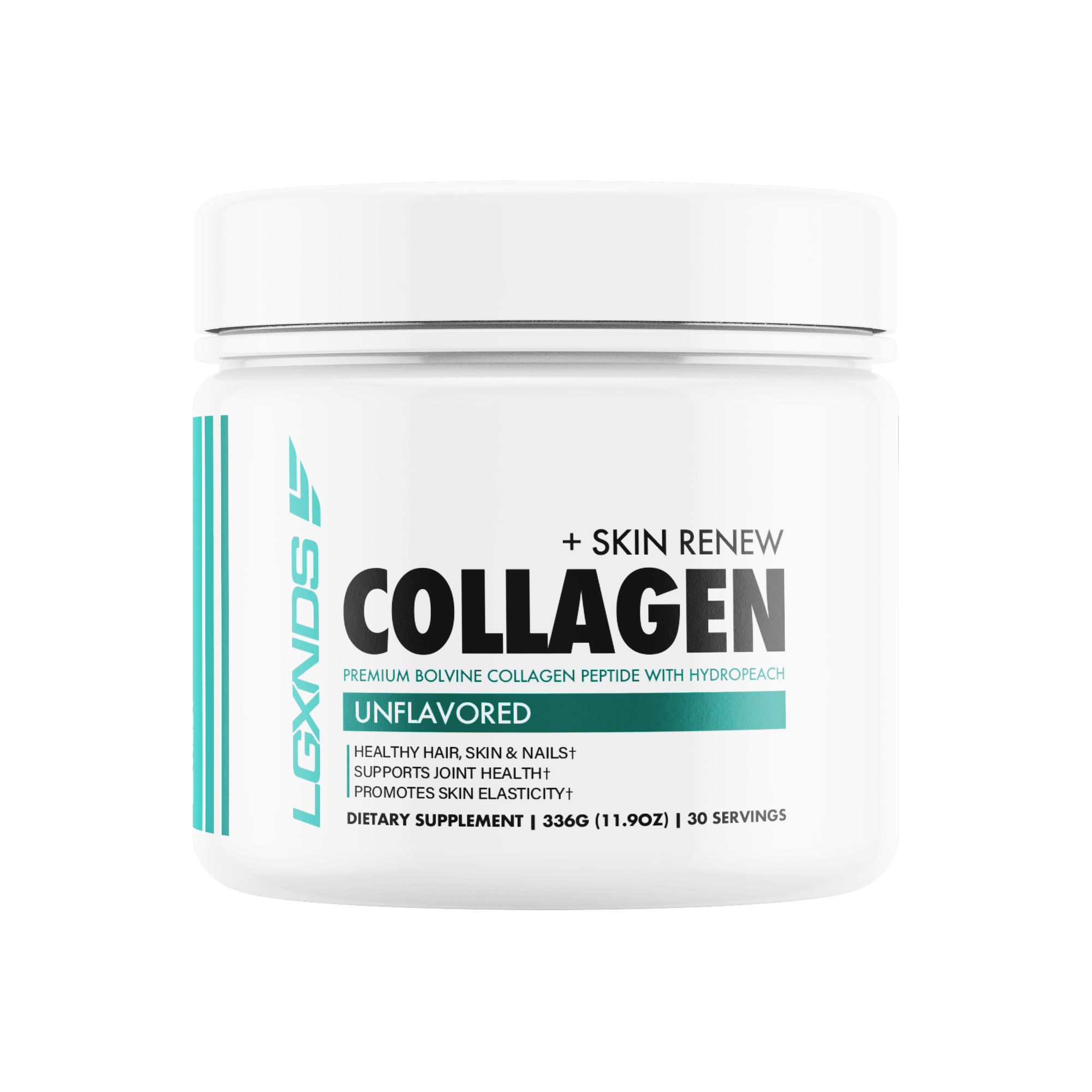 Unflavored bovine collagen supplement container for skin, hair, nail, and joint health