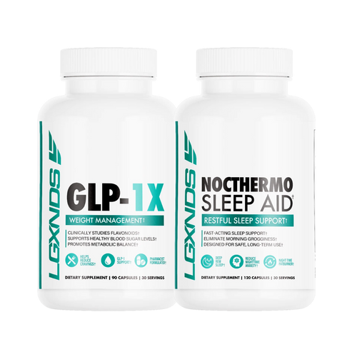 GLP-1X weight management and Nocthermo Sleep Aid supplement bottles side by side