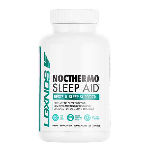Nocthermo Sleep Aid supplement bottle for restful sleep support, 120 capsules