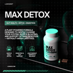 Max Detox supplement bottle for gut health, detox, and digestion support with plant-powered formula