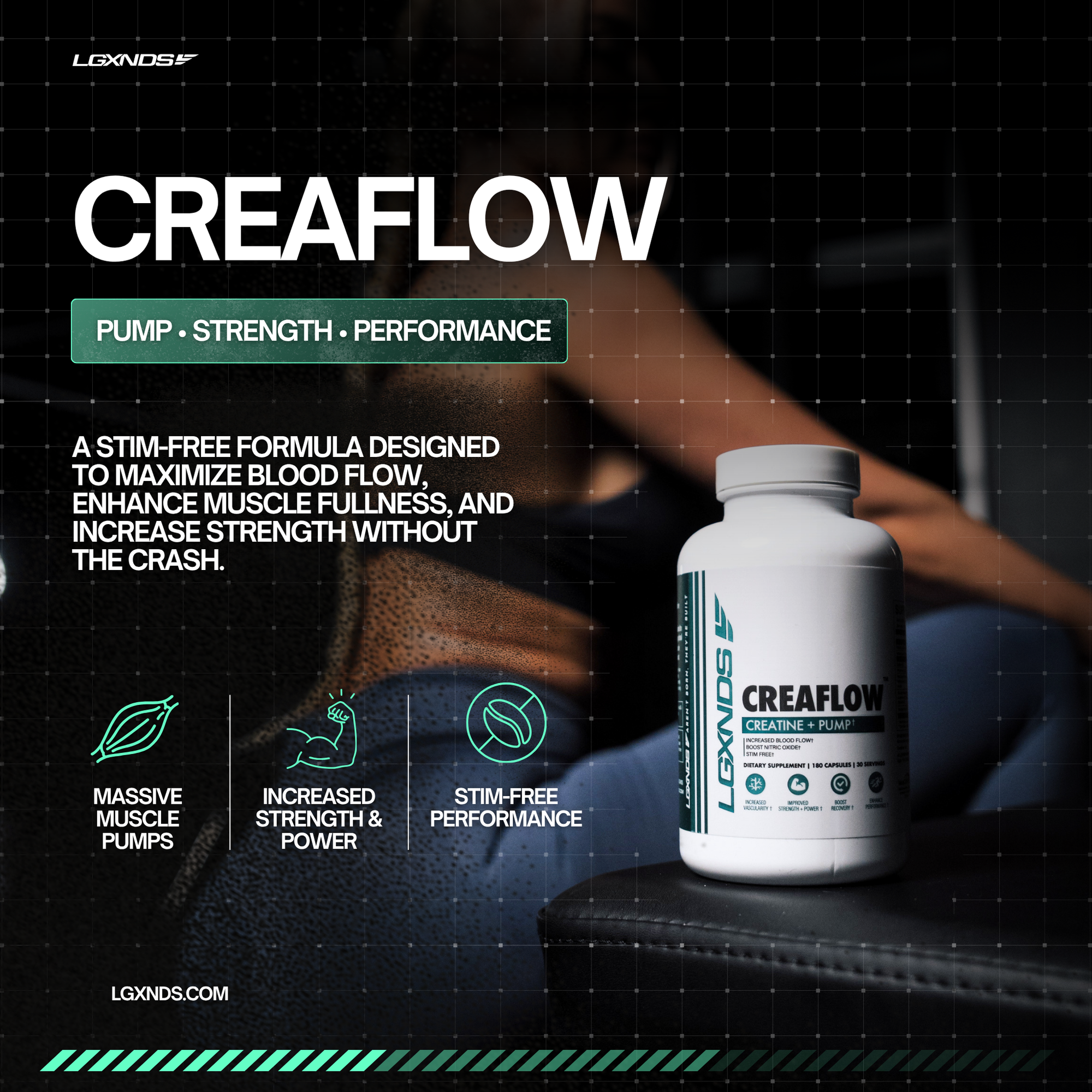 Lgxnds Creaflow Stim-Free Creatine Pills, Supports Muscle Gain, Strength, Performance & Recovery, Pre Workout Supplement for Men & Women, 180 Capsules Lgxnds Creaflow Stim-Free Creatine Pills, Supports Muscle Gain, Strength, Performance & Recovery, Pre Workout Supplement for Men & Women, 180 Capsules
