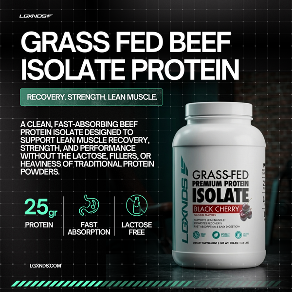 Grass-fed beef isolate protein powder for muscle recovery and strength, lactose-free, black cherry flavor