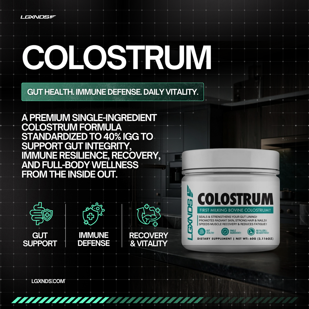 Premium Colostrum supplement for gut health, immune defense, and recovery with 40% IGG
