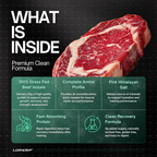 Premium clean formula with 100% grass-fed beef isolate, amino profile, and pink Himalayan salt for muscle recovery.