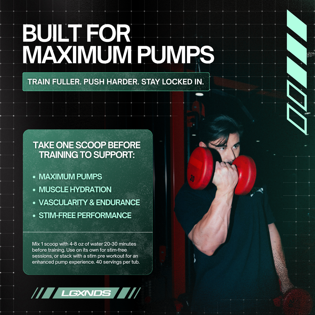 Athlete lifting red dumbbells for maximum pumps, muscle hydration, and endurance support during training.