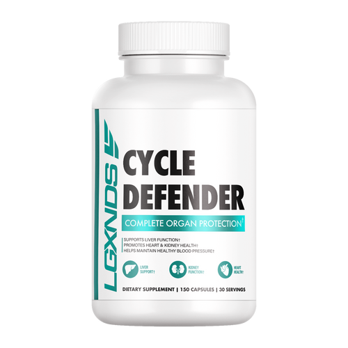 Cycle Defender supplement bottle for organ protection, promotes liver, kidney, and heart health