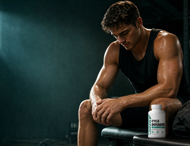 Lifter holding a bottle of Cycle Defender