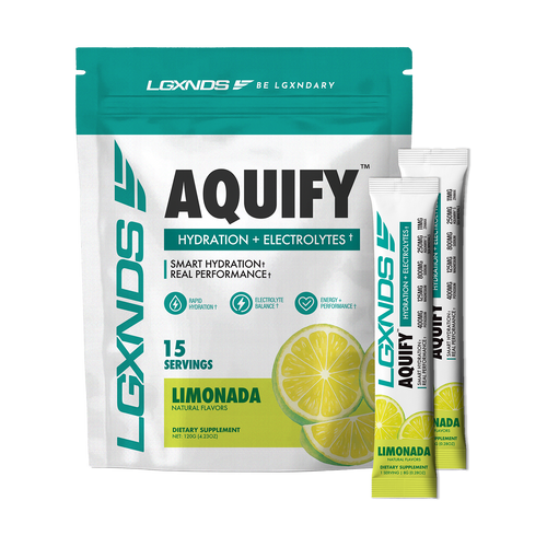 Lemon-flavored hydration and electrolyte supplement powder bag and sachets, 15 servings