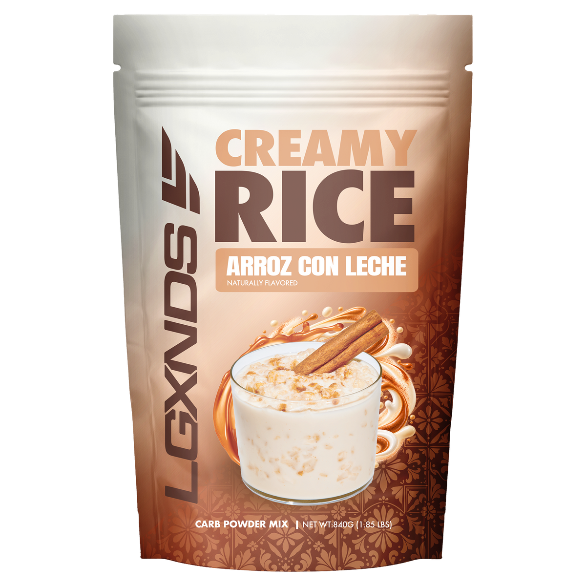 LGXNDS Creamy Rice Arroz con Leche carb powder mix pouch, front