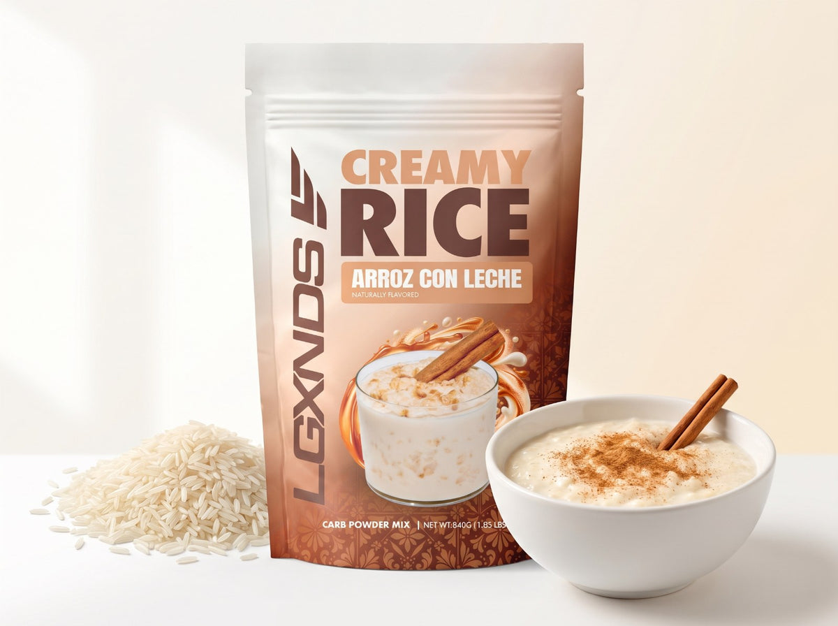 Creamy Rice Arroz con Leche pouch with long grain rice and a cooked bowl